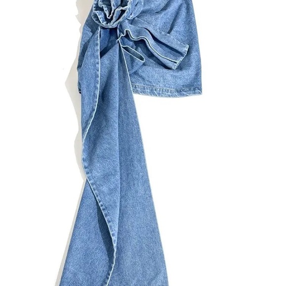 Blooming Blue Rose High Waisted Three-Dimensional Flower Asymmetrical Skirt - Picture 7 of 10